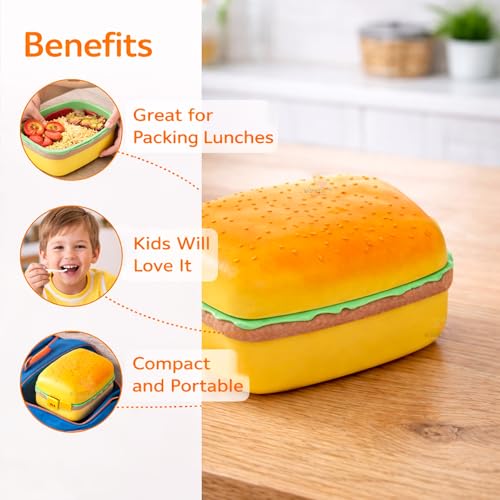 Image of WISHKEY Rectangle Shaped Burger Lunch Box for Kids, Three Compartments for Boys & Girls 3 Containers Lunch Box (900 ml)