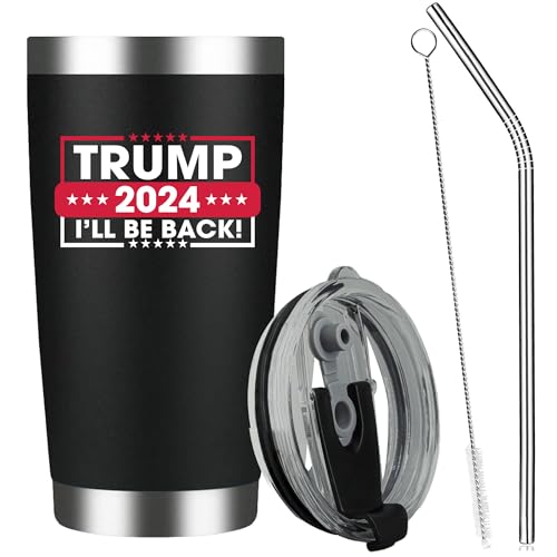 TSLOVER Trump 2024 I'll Be Back, Trump Merchandise, isolierter Edelstahlbecher, 590 ml, Schwarz