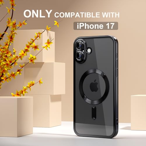 Image of Misea Magnetic for iPhone 17 Case Compatible with MagSafe Black | [Never Yellowing] [Military Drop Protection] Full Camera Lens Protector Plating Soft Clear Phone Case for Women, Black