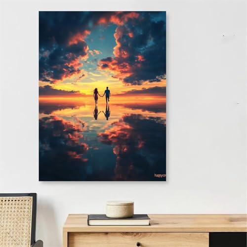 Paint by Numbers paysage et couple sur cadre en bois véritable 70x100cm pour grand format mural
