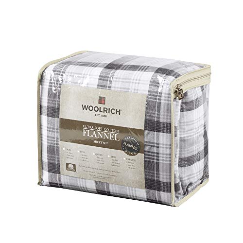 Image of Woolrich Cotton Sheet Set Cottage Charms Print, 100% Cotton Flannel Sheets Warm & Fuzzy Bedding Set Queen Size Sheets, Fitted Pocket Fits Up to 14 inch Mattress, Queen Grey Plaid, 4 Piece