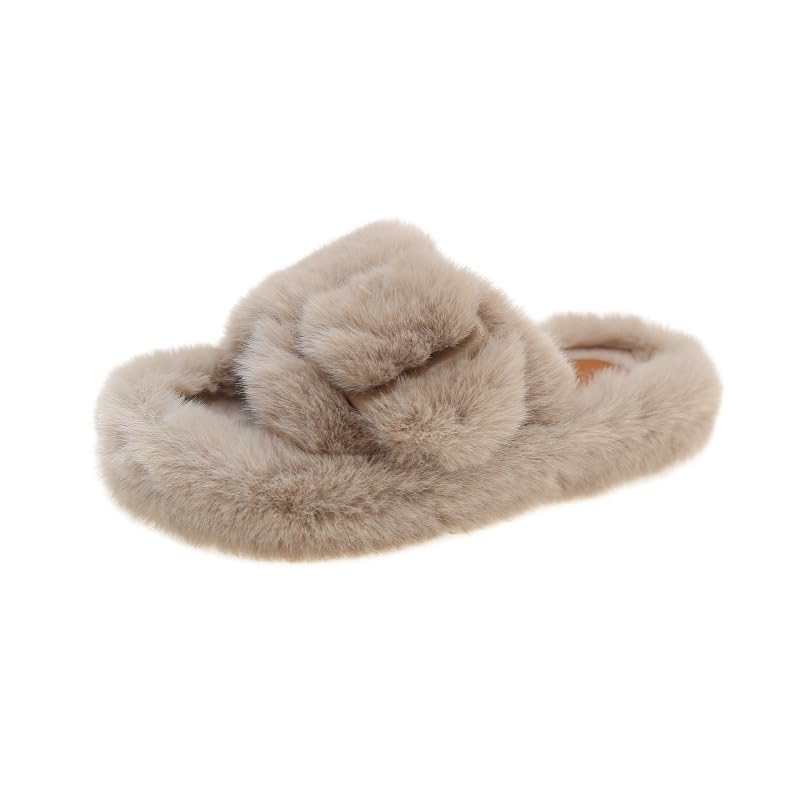 Women's Plush Slippers Furry Slippers Open Toe Slippers Indoor And Outdoor Slippers