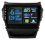 【6+128GB】 9 Pouces Android 15 Autoradio pour Hyundai IX45 Santa Fe Santafe 2012 2017 Radio Carplay Stéréo sans Fil Car Play GPS Navi L'écran Bluetooth Navigation Player Écran Tactile