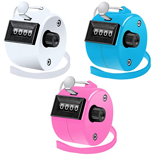 BeautyChen 3pcs Clicker Counters 4-Digit Number Count with Wrist Rope Mechanical Palm Hand Tally Counter Pitch Counter for Sport Row, Coaching, Knitting, Lap, Fishing, Golf, Sports Events Office