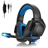 Gaming Headset with Microphone, Stereo Headset for PS4 PS5 PC Xbox One Nintendo Switch, Gaming Over Ear Headphones for Laptop/Tablet (Black) (Blue)