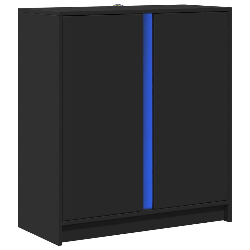 vidaXL LED Sideboard Black 77 x 34 x 85cm Multi-Layer Wooden Sideboard with LED Lights Sideboard with Doors Living Room Cabinet LED Sideboard