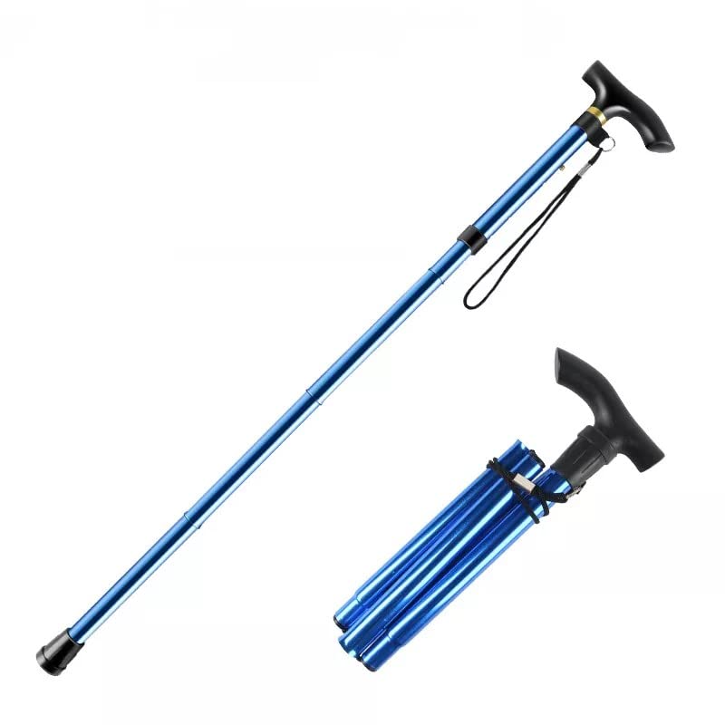 Aluminum Metal Walking Stick Easy Extendable Adjustable Folding Collapsible Lightweight Durable Walking Cane with Comfortable Grip For Men and Women Travel Cane (Blue) - Image 2