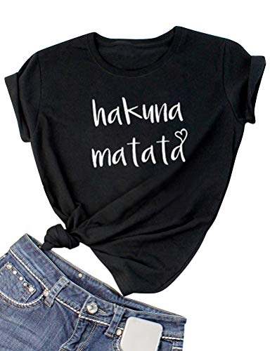 Dresswel Camiseta Mujer Manga Corta Hakuna Matata Letra Impresa Blusa Camisas Cuello Redondo Tops