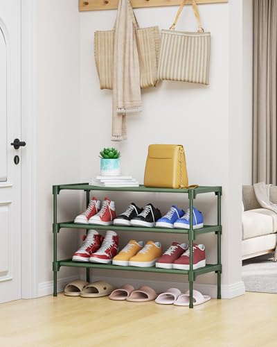 Image of Kitsure Shoe Rack - Non-Woven Shoe Rack Shelf, Shoe Organizer for Closet, Entryway, Garage & Corridor, Stackable Shoe Shelves, 27.5 inch Wide - 3 Tier, Sage Green