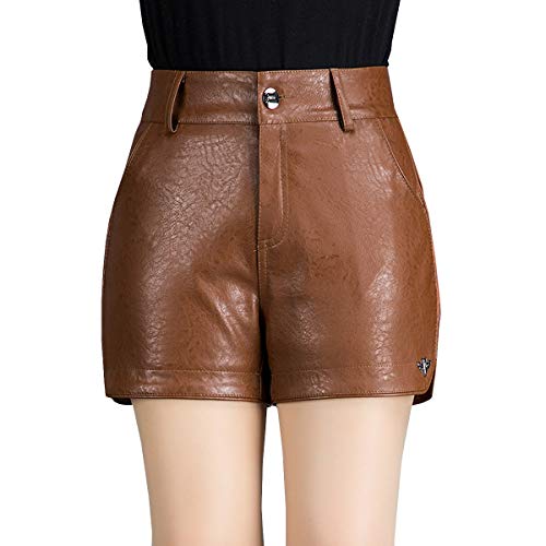 DISSA F520 Women Pu Leather Plus Size Hight Waist Shorts Short Pants,Brown,S