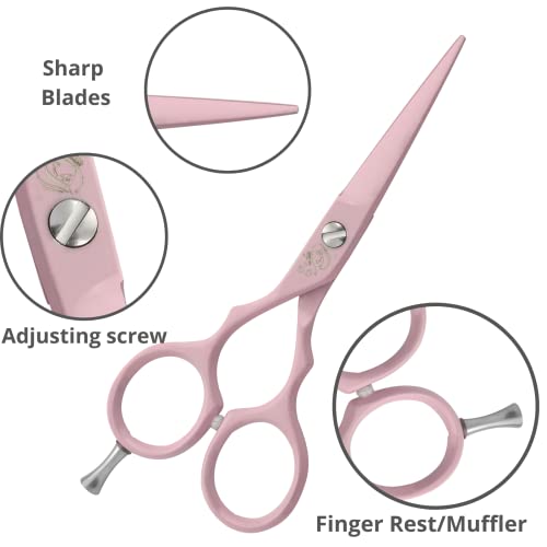Wishbeauty Professional Left Hand Barber Scissors, 5.5” Lefty Hair Cutting Scissors, Pink, Pink 5.5" Lefty, 6.5 inch - Image 2