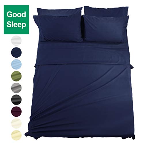 EASELAND 6-Pieces Queen Size Bed Sheets Set 1800 Series Microfiber-Wrinkle & Fade Resistant,Deep Pocket,Hypoallergenic Bedding Set,Queen,Navy