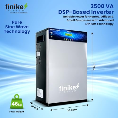 Image of Finike 2500 VA Inverter with 2688Wh Lithium-Ion Battery for Home, Office & Shops, Wall Mount Bracket, Fast Charging, Zero Maintenance Upto 12 Year Life Integrated 5 Year Warranty, (2500VA)