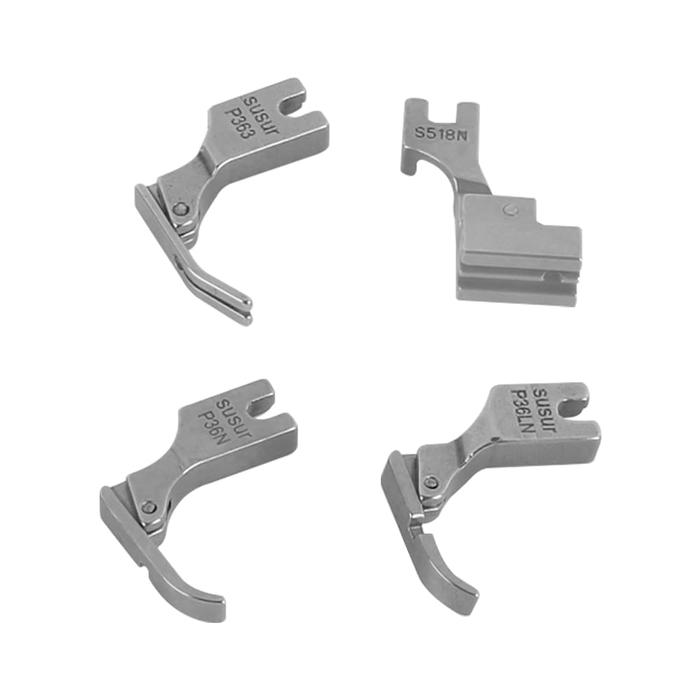 Lot de 4 pieds presseurs pour fermeture éclair compatibles avec les machines à coudre industrielles à pied simple (P36N + P36LN + P363 + S518N)