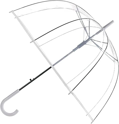 UNIBOS DOME SEE THRU WEDDING UMBRELLA CLEAR WITH WHITE HANDLE & TIP & DEEPEST DOME FOR PROTECTION