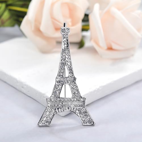 Image of Gyn&Joy Clear Crystal Rhinestones Eiffel Tower Fashion Brooch Pin