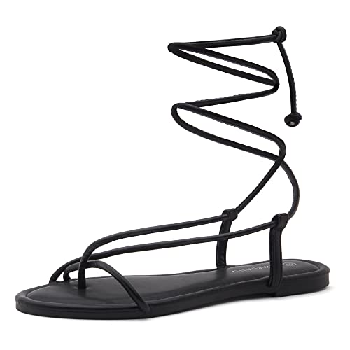 Shoe Land Women’s Flat Sandals – Comfortable Lace-Up Gladiator Sandals with Adjustable Ankle Wrap | Strappy Crisscross Open Toe Tie-Up Shoes for Summer, Beach & Travel