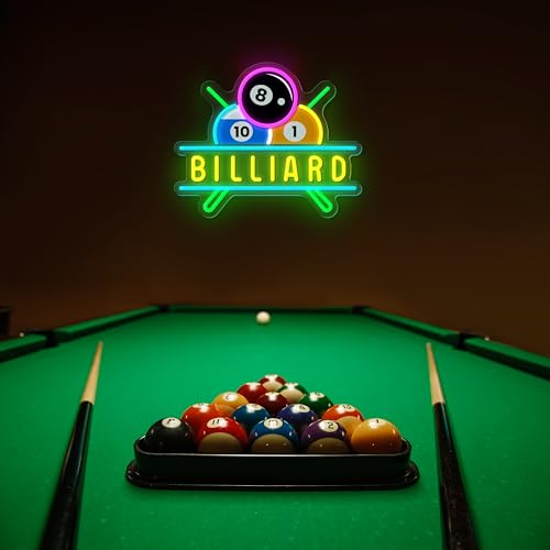 Image of Billiards Neon Sign for Wall Decor Dimmable Billiards Neon Lights for Game Room Party Pub Bar Billiard Club Bedroom Man Cave Decor Billiards Lovers Gift