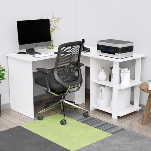 Image of Bniture Wooden Study Table for Home | Engineered Wood Study Table with Shelf Storage | L Shape Multi Purpose Computer Desk for Writing & Study | Laptop Table for Study Room & Office | Frosty White