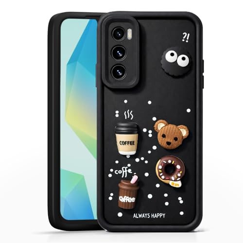 Image of Bintage Case Cute Fun Taddy| 3D Ball Bear| Donut| Coffee Rubber Case Camera Protection Back Cover Compatible for Vivo V20 SE - Black