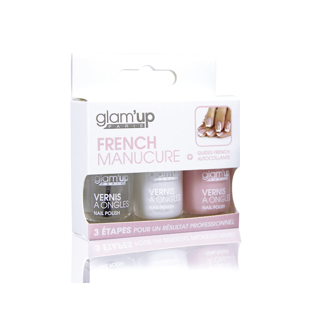 Kit Faux Ongles French Manucure Avec Lignes Argentées + Adhésifs - Glam Up, Neuf, Made In France