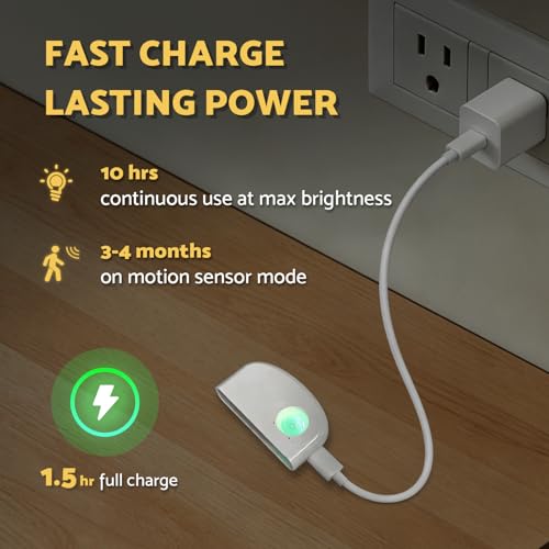 Image of DAZZY DOT Motion Sensor Night Light, 3 Pack Rechargeable LED Stair Lights | Ultra-thin design; 10hr runtime; 30s auto-off; stepless dimming; strong magnet; renter-friendly accessories