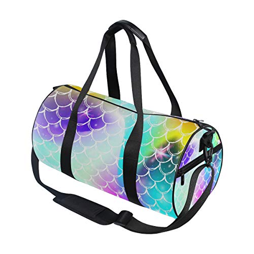 Kawaii Mermaid Rainbow Scales Duffel Bag,Canvas Travel Bag for Gym Sports and Overnight