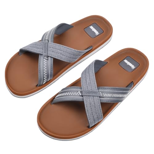 Harssidanzar Men Summer Cross Slide Sandals Comfort Lightweight Arch Support Slides Sandals KM234US