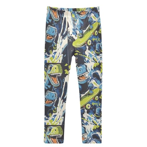 Boccsty Dinosaur Skateboard Girls Leggings Kids Yoga Pants Dance Active Tights 4T