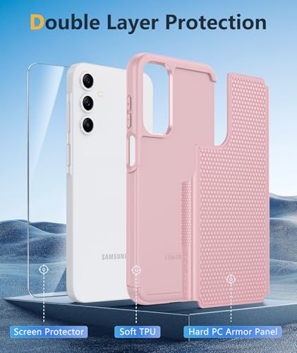 Image of FNTCASE for Galaxy A15-5G Phone Case - Samsung A15 5G Military Grade Drop Protection, 14ft Drop Tested, Screen Protector Included, Anti-Slip Matte Textured, TPU+PC Dual Layer Shockproof Cover (Pink)