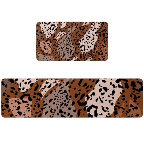 Tapetes de cocina lavables y absorbentes: pack de 2 alfombras pasilleras de leopardo 2