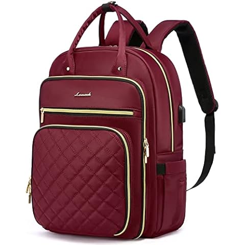 LOVEVOOK Laptop Backpack Women, Large Backpack Womens 17 Inch, Rucksack Bag for School College Work Travel University, Water-resistant Commuter Bag with USB Charging Port, Ladies Backpacks, Red Cover