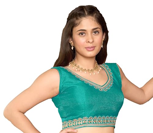 Image of Pujia Mills Women's Sequin Embroidered V Neck Sleeveless Readymade Saree Blouse Indian Ethnic Designer Stitched Readymade Saree Blouse Sleeveless Blouse Readymade Blouse for Women