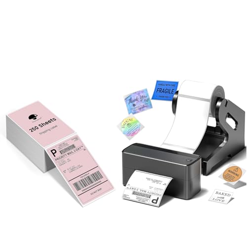 Image of 241BT Bluetooth Thermal Label Printer with 4x6 Thermal Labels(Pack of 250 4x6 Fanfold Labels),4X6 Wireless Shipping Label Printer for Small Business, Labels Printers for Shipping Package Whit Holder