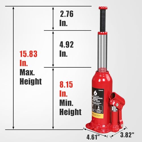 Image of Big RED T90613-1 Torin Hydraulic Welded Bottle Jack with Carrying Case, 6 Ton (12,000 lb) Capacity, Red
