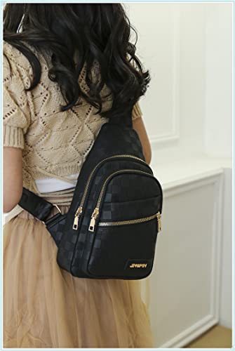 OANEXX Chest Sling Bag Women Crossbody Shoulder Sling Backpack Checkered Chest Fanny Daypack Adjustable3
