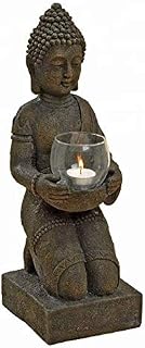 Kneeling Buddha Statue Candle Holder with Glass Protector Votive Tealight in Highly Detailed Resin