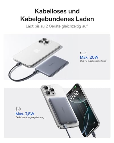 Baseus Picogo AM41 Power Bank, Ultra Slim 5000mAh Magsafe Powerbank, PD 20W Schnellladung, Portabel… – Ansicht 5
