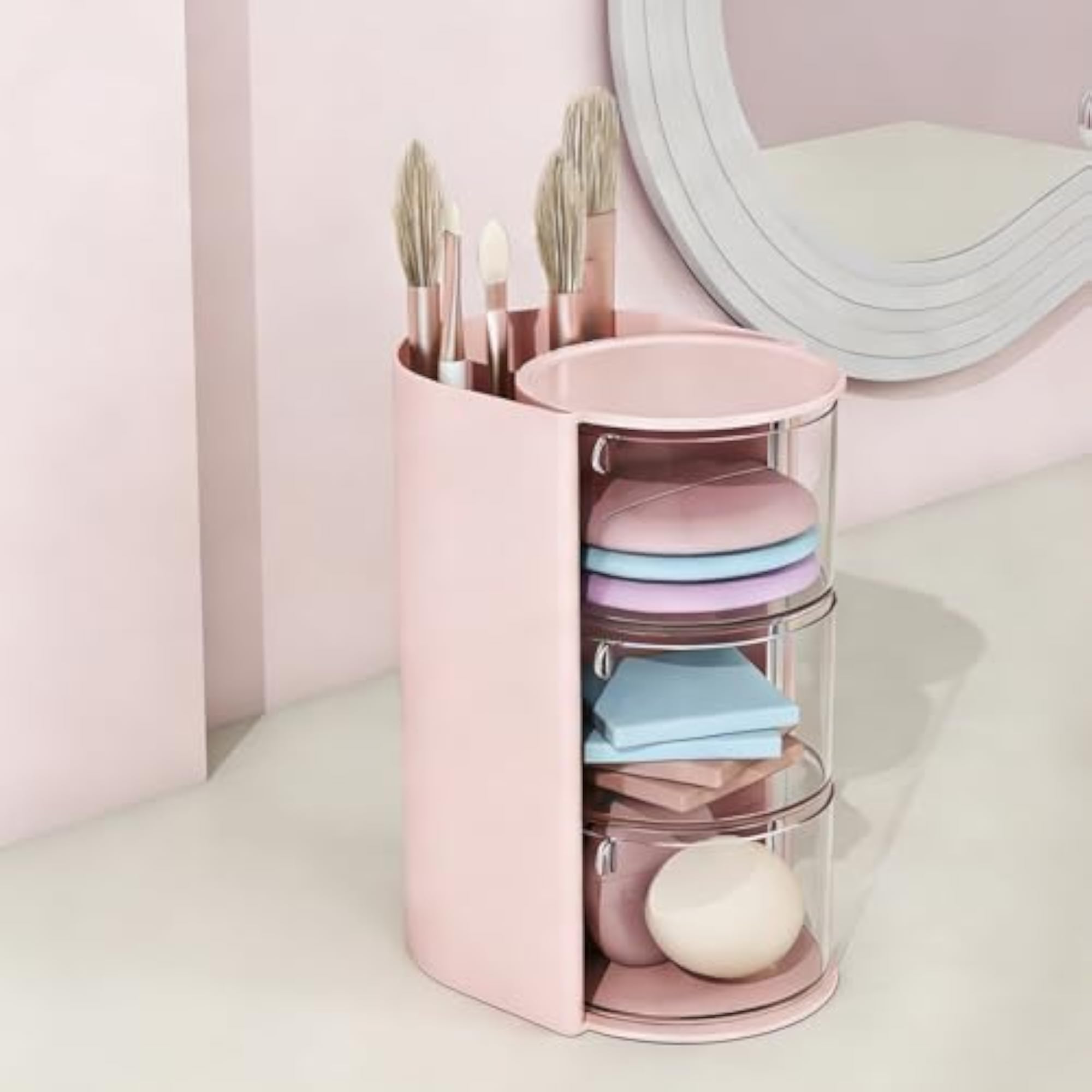 3 Layer Hair Tool Organizer with Rotatable Makeup Storage