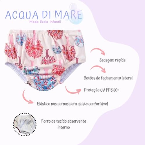 Acqua di Mare Biquini com Fralda de Piscina Reutilizável Bebê Menina 6 a 24 meses (Árvores, 24 meses