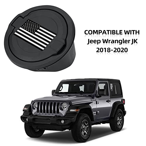 Fuel Filler Door Cap Black Gas Cover Cap Compatible With Jeep Wrangler 2018-2022 Jl & Jlu 2 Door And 4 Door + Us Flag Sticker, Aluminum+Abs Accessories #TOP6