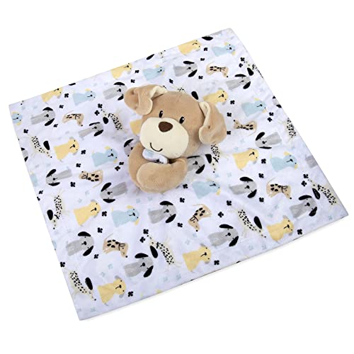 Image of Minky Animal Snuggler Lovey Blanket for Kids, Babies, Boys, Girls, Gender Neutral Security Blanket with Stuffed Animal (Perky Puppy Pal)