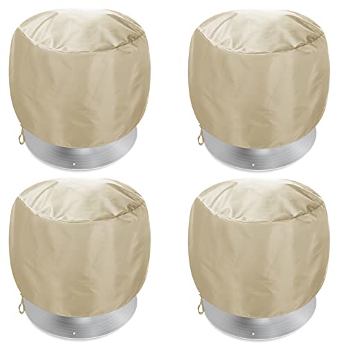 4 Pack Wind Turbine Roof Vent Cover 20" x 20" Turbine Ventilator Cover Attic Vent Wind Turbines Ventilator Protector Shield Waterproof 420d Oxford Tarps with Adjustable Drawstring Design (Khaki)