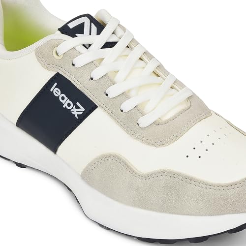 Image of Liberty Leap7x FRONX-2E Men's Casual Lacing Sneakers, Beige and Blue | Suitable for Walking Travel, College, Office | Comfortable Lace-Up Casual Shoes | Lightweight Stylish Fashion Footwear for Men