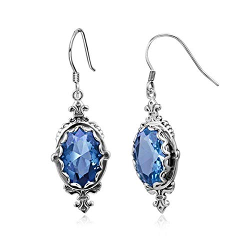 Blue Topaz Aquamarine Gemstone Teardrop Drop Dangle Earrings