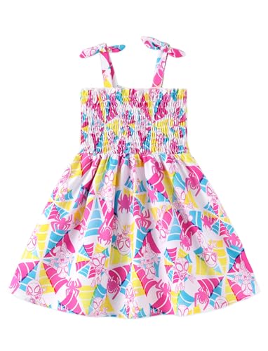 Marvel Spiderman & Spider-Gwen Toddler Girl Dress Colorful Ghost-Spider & Spidey Print Bow Tie Straps Smocked Sundress Birthday Summer Clothes 4-5T