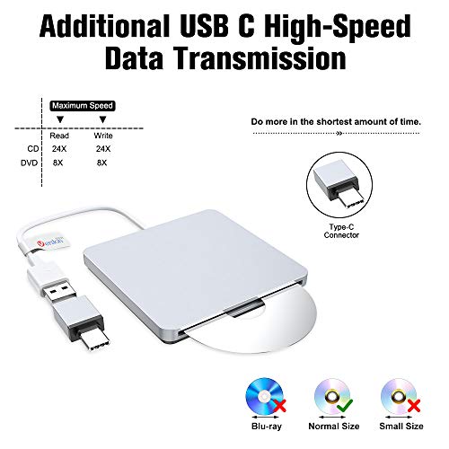 External CD DVD Drive USB Type C Burner Slot-in Portable Ultra Slim CD RW Drive Burner Superdrive Compatible for MacBook Pro Air iMac Laptop Notebook - Thumbnail 4