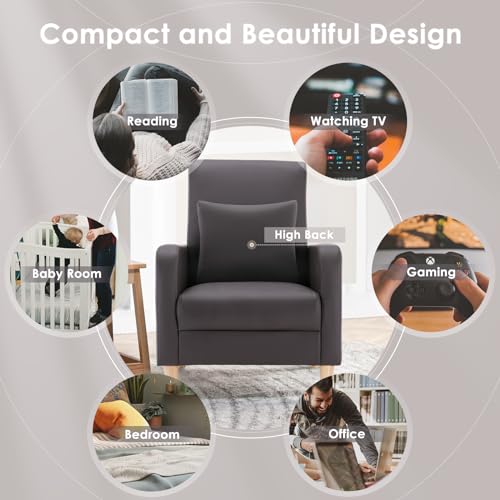 Image of COLAMY Mid-Century Modern Accent Chairs Set of 2, Faux Leather Upholstered Living Room Chairs with Back Pillow & Solid Wood Legs, Comfy Armchair for Living Room, Bedroom, Single Sofa, Dark Brown