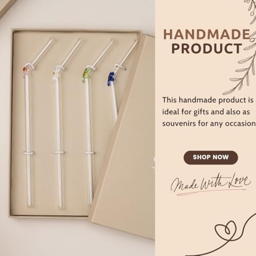Image of THE Empty Space Set of 4 Reusable Glass Straws, Colorful Cute Flower Straws with Gift Packaging for Smoothies, Milkshakes, Juices, Teas, Perfect for Parties & Gifts | 8 inch Height 4 PCs