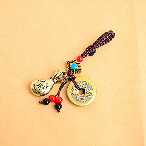 Hongtai Handgemaakte touw vintage messing geld tas sleutelhanger hanger sieraden vintage coin auto sleutelhanger (Color : 1) - Image 3